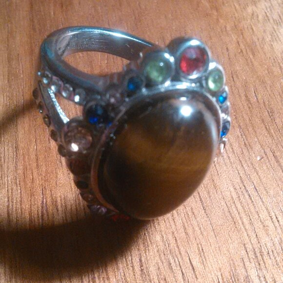 Tiger's Eye and Austrian Crystal Stainless Steel Ring (Size 9) - Picture 16 of 16